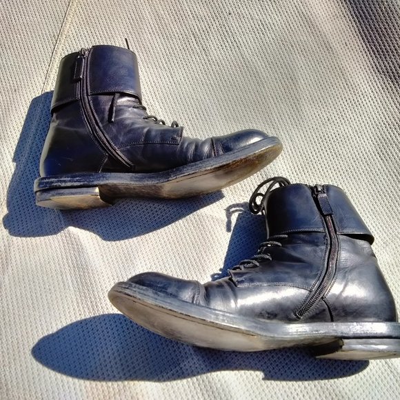 GUCCI 325854 Double Buckle Military Boots Zip Up Size 10 Used Black Leather